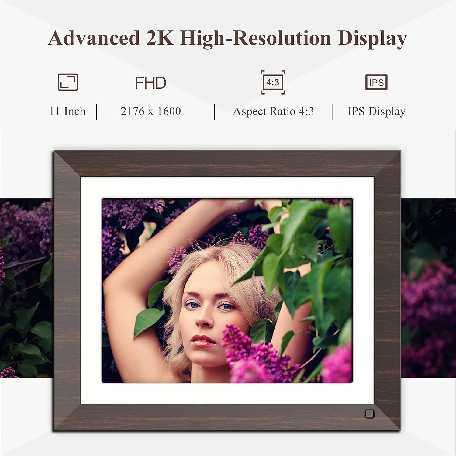 ZTSWKJ Digital Frame 2K -11 inch WiFi Digital Picture Frame, Email Photo from Anywhere, Touch Screen Display, Box Speaker, Motion Sensor, One Minute Setup, Gift for Friends and Family (Wood Effect)