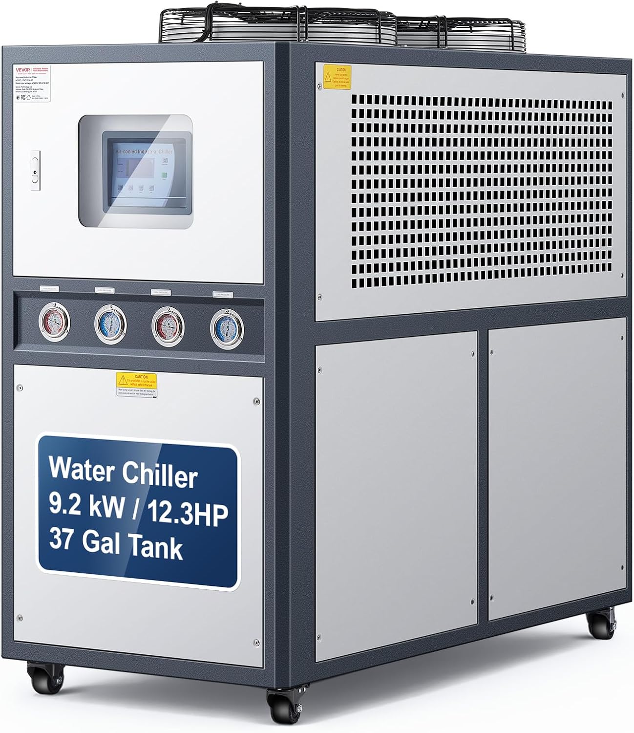 VEVOR Air-Cooled Water Chiller, 12.3 HP, Industrial Water Chiller with 30,240 Kcal/h Cooling Capacity, Dual Compressor, 37 Gal Large Tank, LED Display, Cooler for Cooling Water, Not Air Conditioner