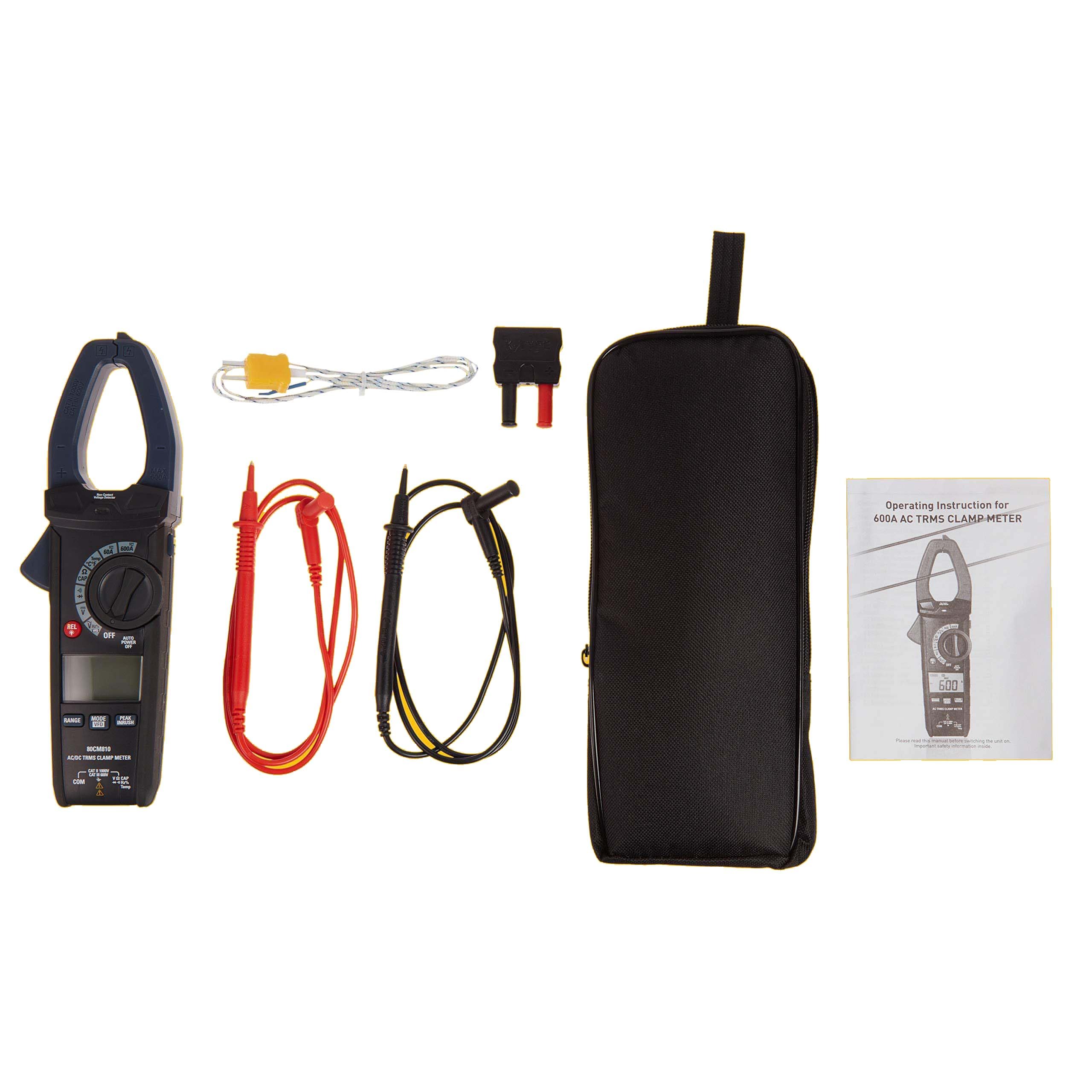 Amazon Basics Pince multimètre 600 A AC/DC, True RMS (valeur efficace vraie), NCV (tension sans contact), lampe torche, 6 000 points, Noir