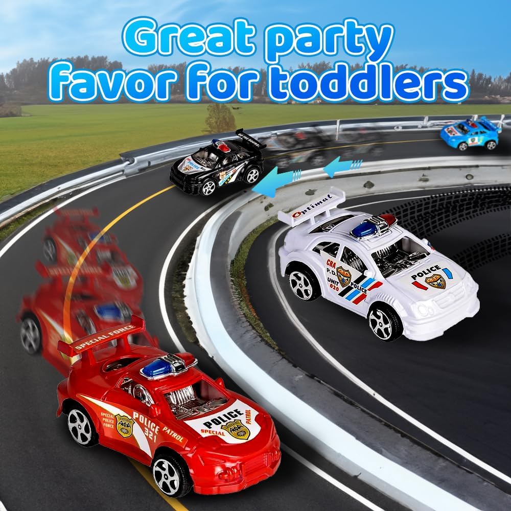 ArtCreativity Pullback Mini Police Toy Cars for Kids, Set of 12, Pull Back Racers in Assorted Colors, Police Birthday Party Favors for Boys Girls, Goodie Bag Fillers, Small Game Prizes