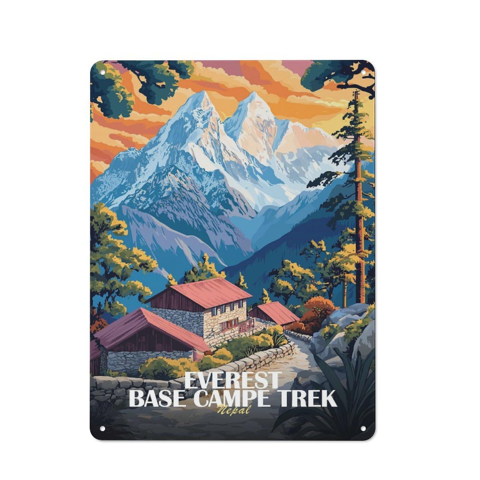 Junmoney Style-24 Everest Base Camp Trek Nepal Art Rustic Tin Sign 40X30cm For Garden Room Or Summerhouse, For An Autumn Wall Display In Garden Room And Summerhouse