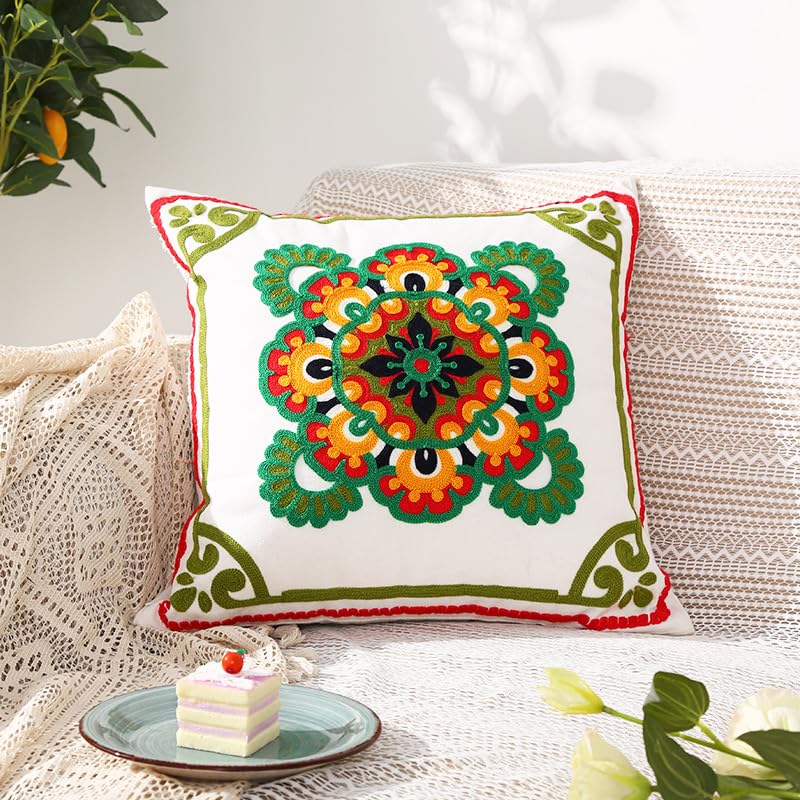 1/2 szt. haftowane dekoracyjne poszewki na poduszki 45 x 45/43 x 43 cm kwadratowe lniane poszewki na poduszki kwiatowe boho poszewki na poduszki na sofę do sypialni