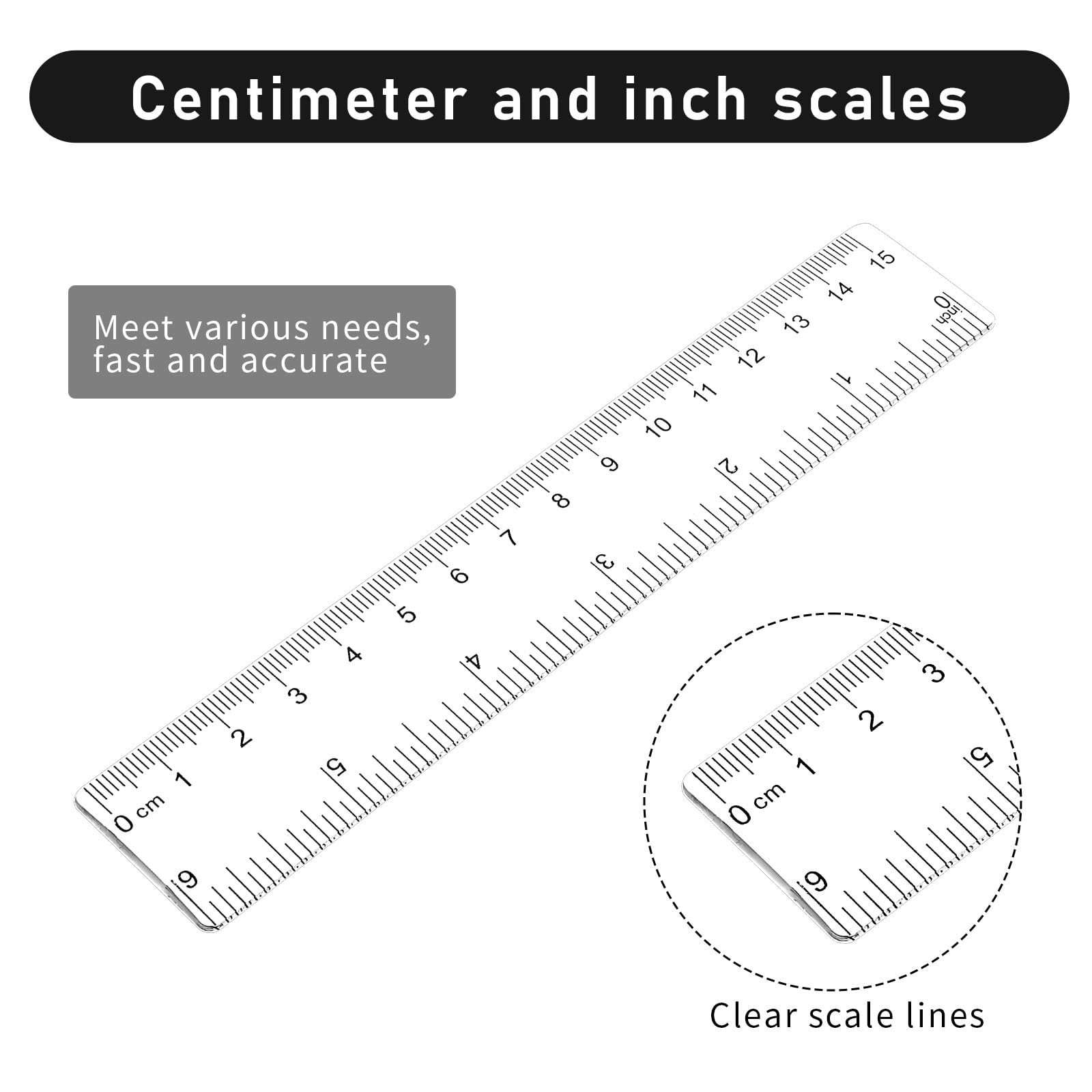 3 Pack 6 Inch 8 Inch 12 Inch Ruler Clear 3 Size Small Ruler Plastic Straight Rulers with Centimeters and Inches, Shatterproof Measuring Tools for School, Office and Home - Image 4