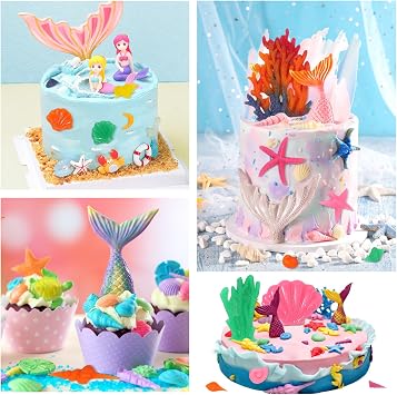 Mermaid Theme Cake Mold, Mermaid, Shell, Seaweed, Coral Silicone Mold Cupcake Toppers Mold for Candy,Chocolate,Fondant,Polymer Clay,Crafting Projects & Cake Decoration