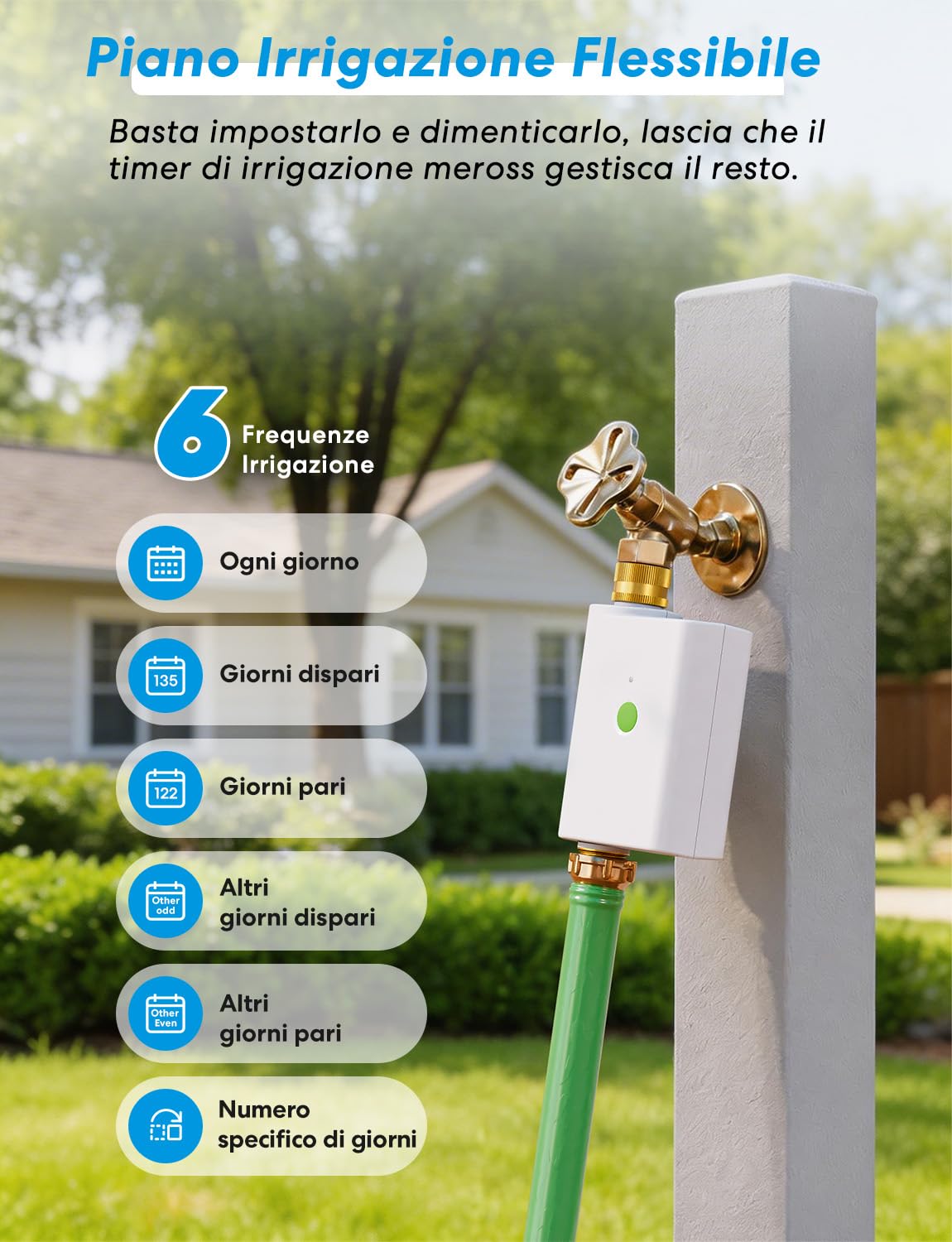 Meross Centralina Irrigazione WiFi MST100, Irrigazione Automatico & Controllo Remoto, Rinvio Pioggia & Monitoraggio Consumo Acqua, Compatibile con Apple HomeKit, Alexa e Google Home, Bianco, 2.4GHz