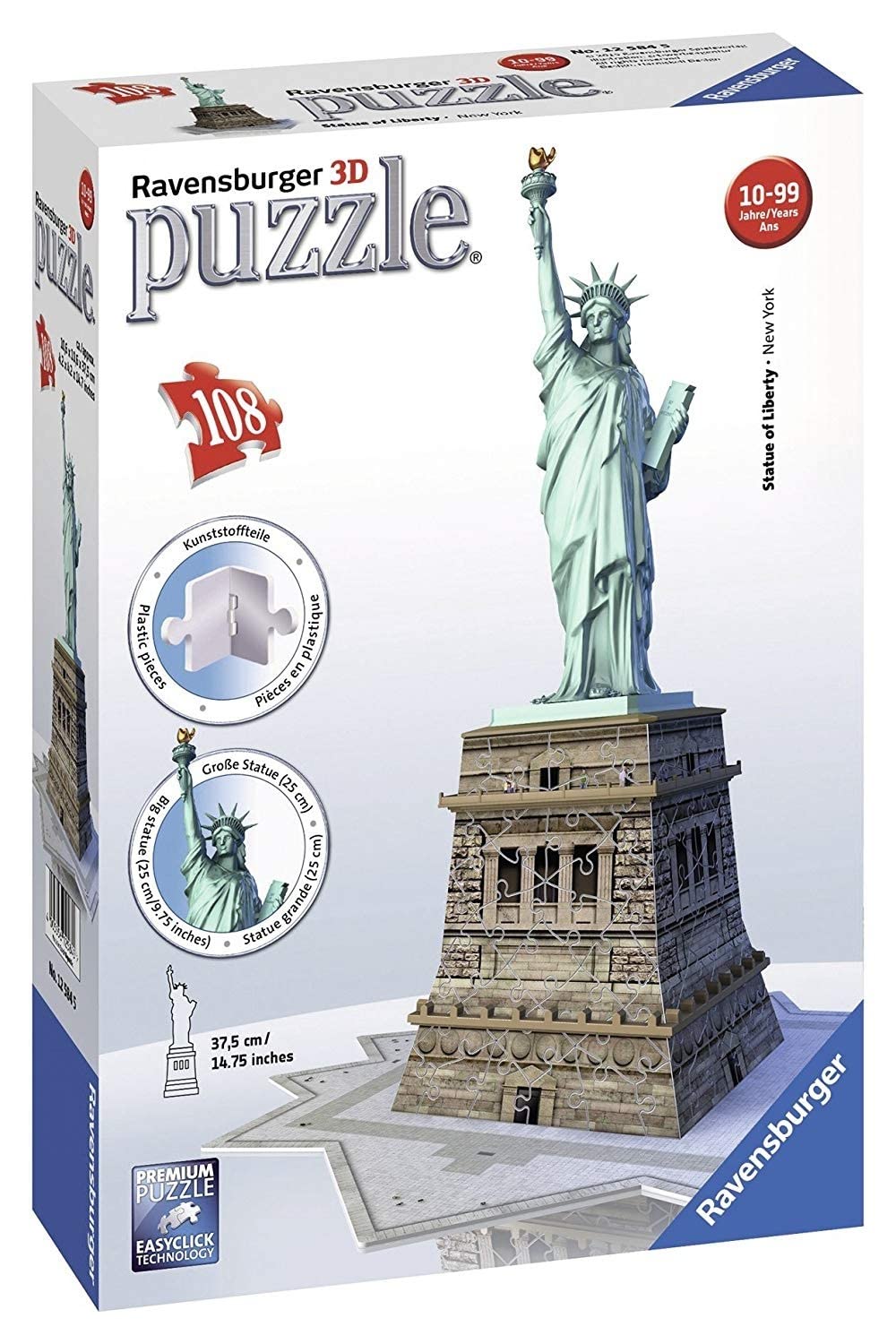 Ravensburger - Puzzle 3D Building - Statue de la Liberté - A partir de 8 Ans - 108 pièces numérotées à Assembler sans Colle - Accessoires de Finition Inclus - 12584