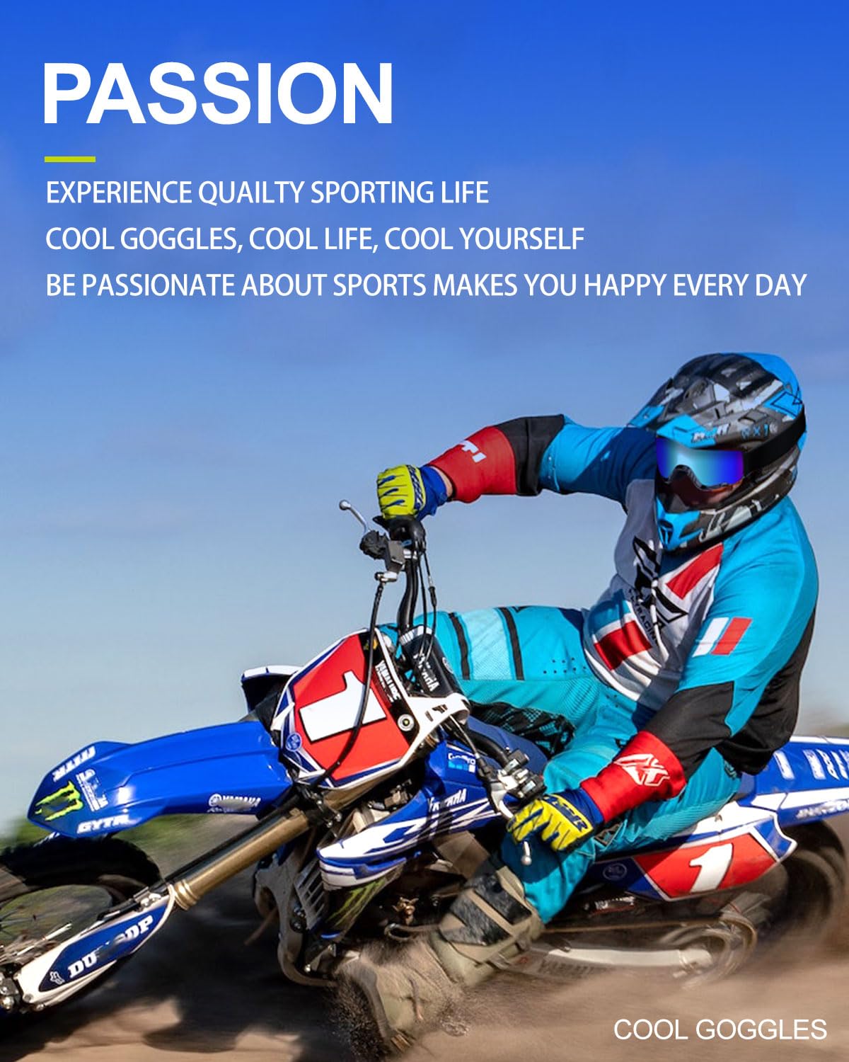 Motorradbrille, Crossbrille ATV Dirt Bike Off Road Racing MX-Fahrbrille Anti Fog UV-Schutz Schutzbrille mit Double Lens Schaumstoff, Verstellbarer Riemen Erwachsenen-Motocross