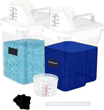Liquid Laundry Detergent Dispenser for Laundry Room Organization & Storage Clear 68oz 2000ml Detergent Container Fabric Softener Dispenser with Marker & Removable Sticker Sheets 2 Pack