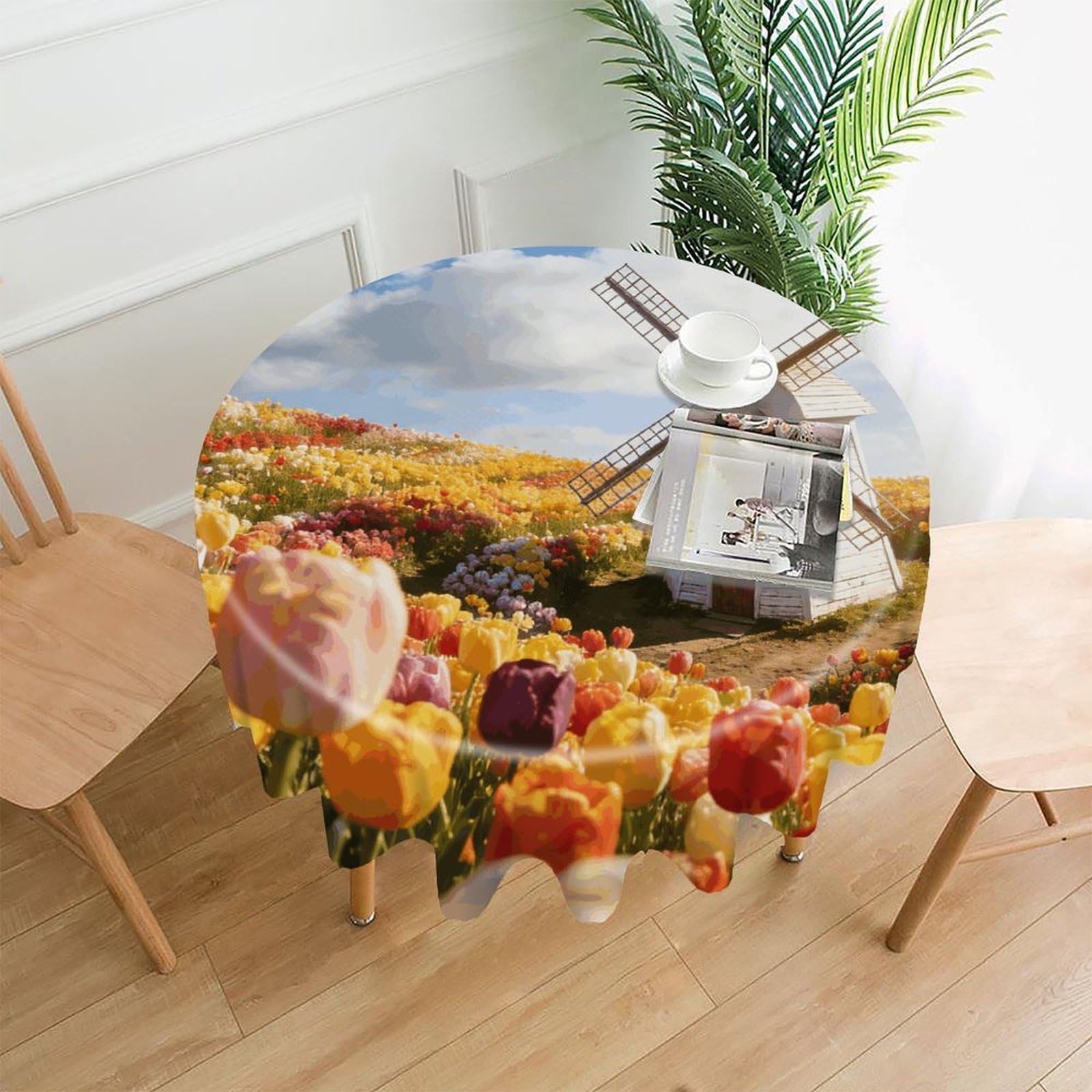 LZQPOEAS Palette Tablecloth Easy to Clean Polyester Round Table Cover Washable Round Table Cloth Wrinkle-Free Circle Decoration Tablecloth for Kitchen and Dining Room 60"