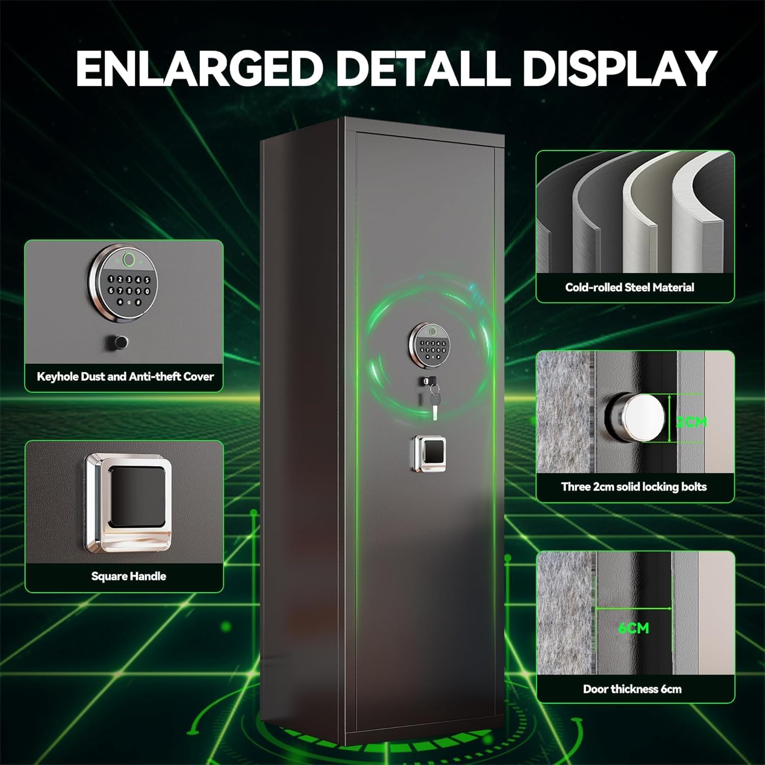 8-10 Gun Safe for Rifles and Pistols,Home Safety Cabinet,No Assembly Required Gun Storage,Biometric Fingerprint Locking Cabinet,Electronics Key Password Safes,Adjustable Partition Rifle Safes
