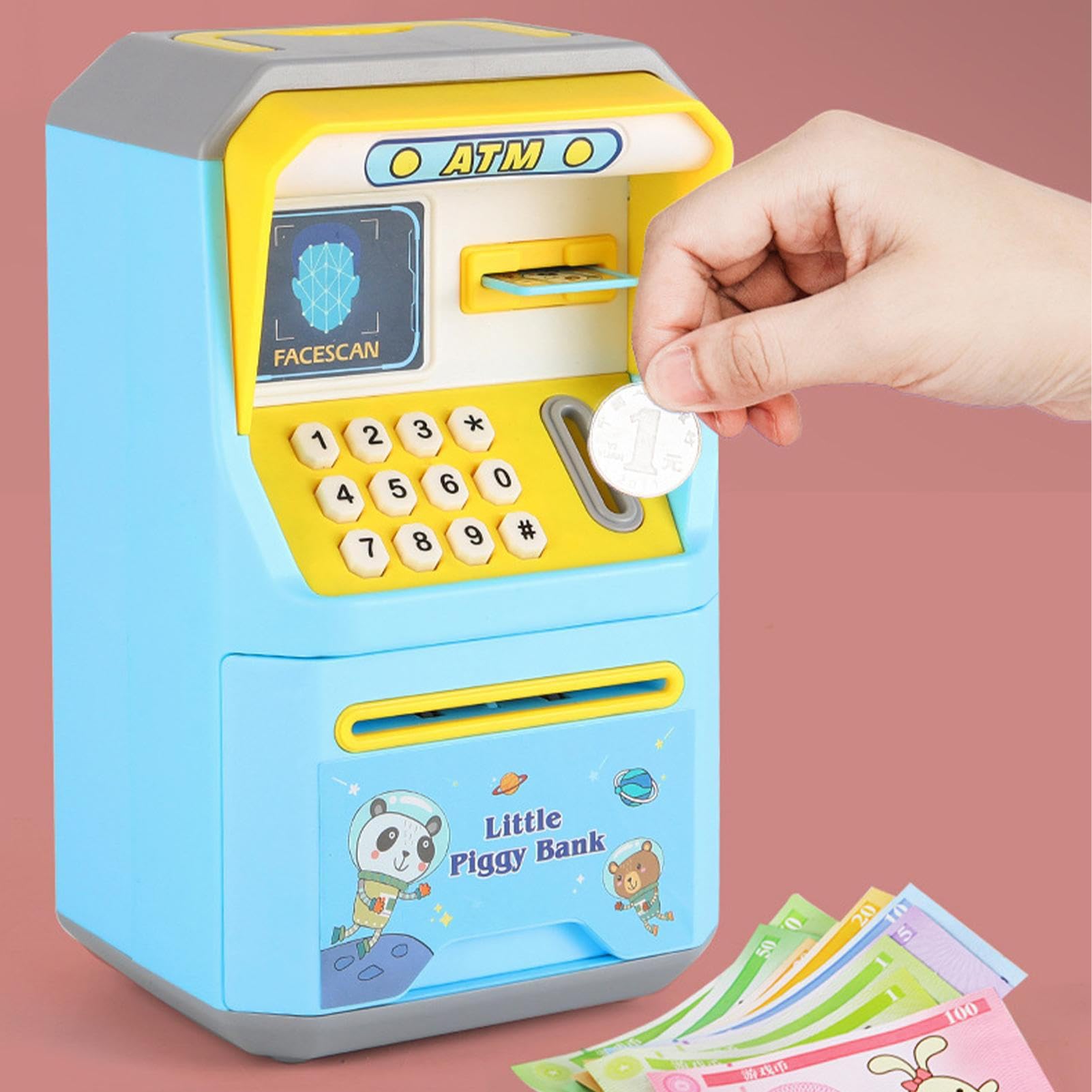 Salvadanaio ATM Con Riconoscimento Facciale E Password – Bancomat Giocattolo Per Bambini, Capacità 600 Monete, Regalo Educativo
