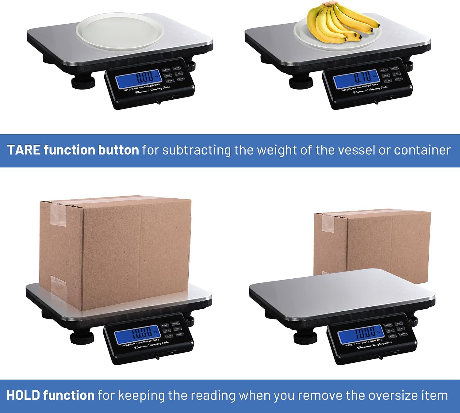 Yescom 660lbs LCD Digital Scale Postal Scale Platform 300kg Capacity Stainless Steel Platform Scale for Shipping Package
