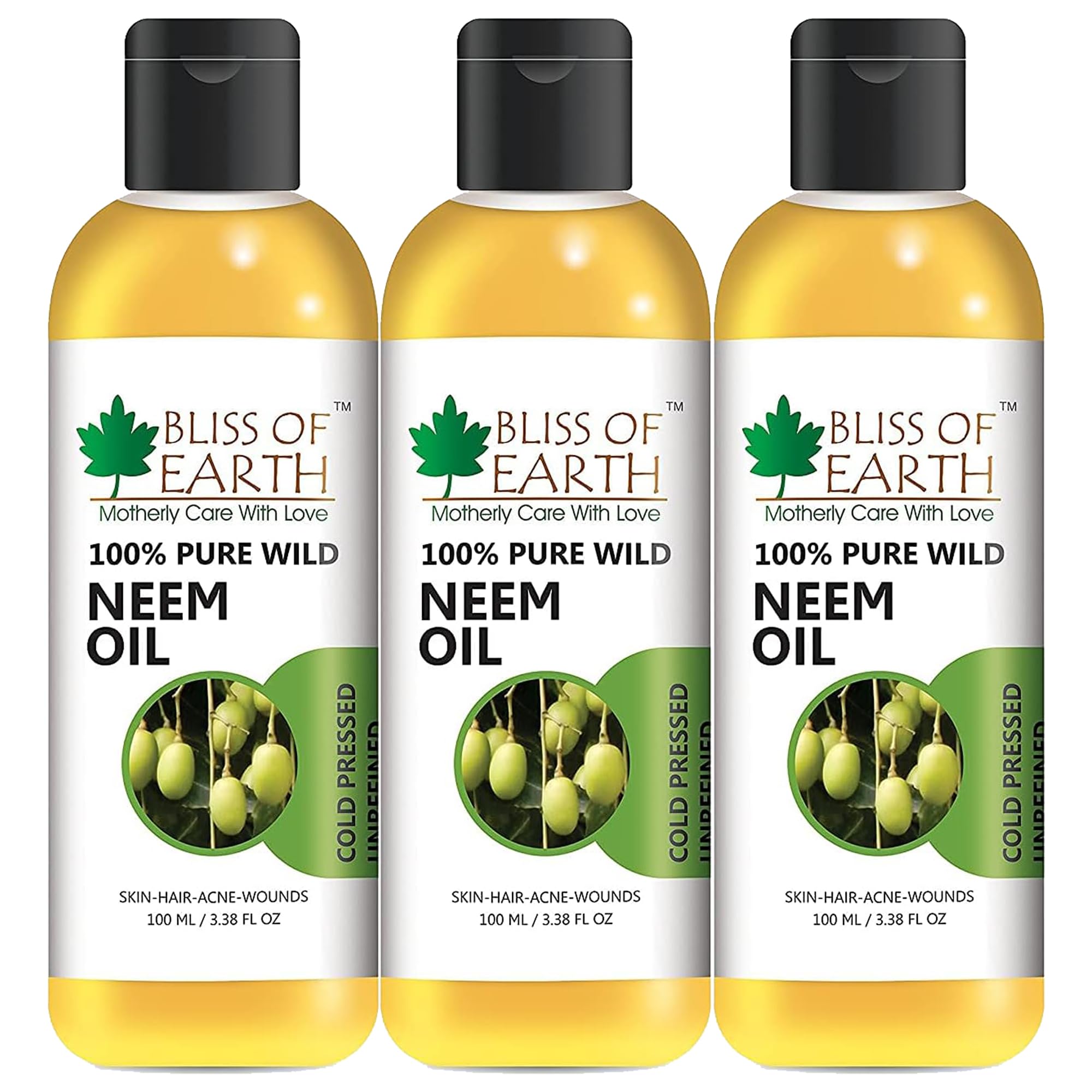 Bliss of Earth Neem Oil for Plants, Cold Pressed Neem Oil for Skin, 100% Pure Wild Crafted for Hair & Scalp Health, Chemical-free Insecticide Indian Lilac for All Pests – Pack of 3 x 100ml