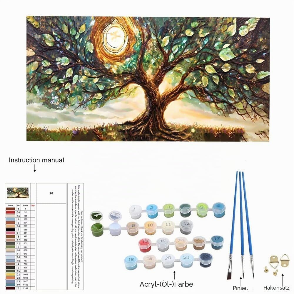 Malen Nach Zahlen Erwachsene xxl, Paint by Numbers Malen Nach Zahlen Lebensbaum, DIY Geschenk Art mit Pinseln und Acrylfarben Handgemalt Ölgemälde Leinwand für Home Décor, Ohne Rahmen 80x160cm W-236