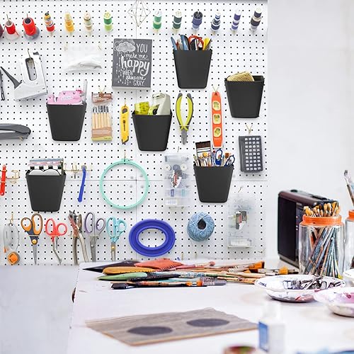 Miniatura 23 de G.CORE Paquete de 6 vasos grandes para tablero de clavijas, con ganchos, con forma de caja cuadrada, accesorios para garaje, banco de trabajo, sala