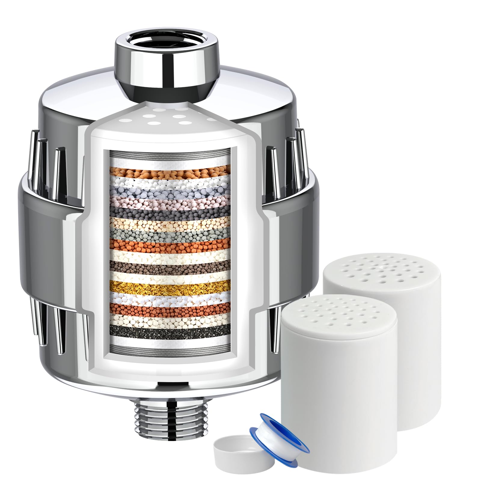 20-Stage Shower Filter Head for Hard Water, with 2 Cartridges, High Output Shower Water Filter to Remove Chemicals, Chlorine and Fluoride