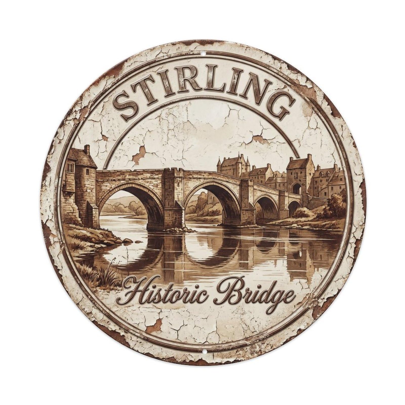 Cmhok Vintage Style-7 Vintage Travel Stirling Bridge Scotland Artwork Metal Tin Sign Plaque Wall Decor For Cafe, Club, Garden Round Metal Poster 8X8inch