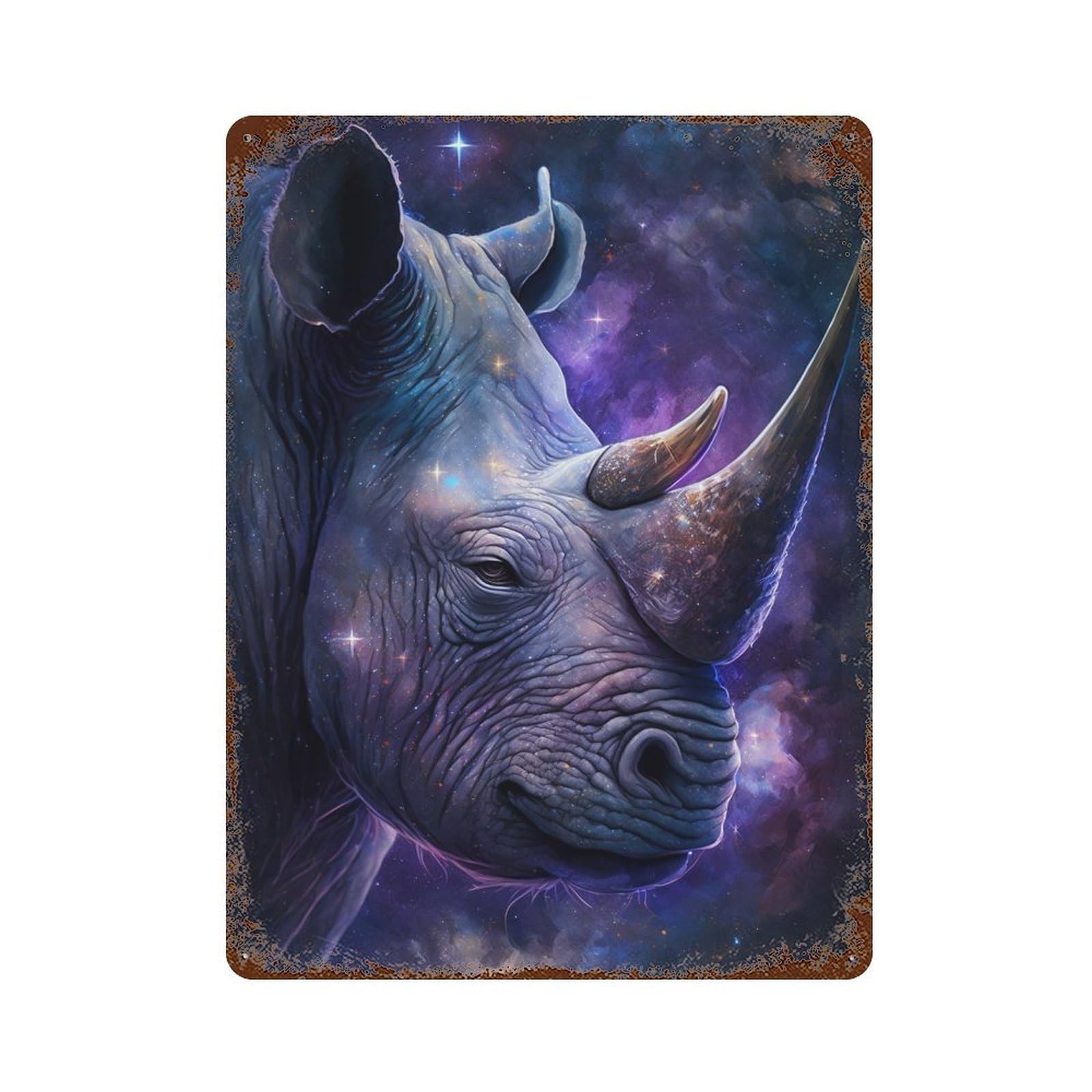 Galactic Rhino Majesty Rustic Tin Plaque 15.7"x11.8", for Shed, Workshop And Garage Wall Decor, Shabby Chic Decor