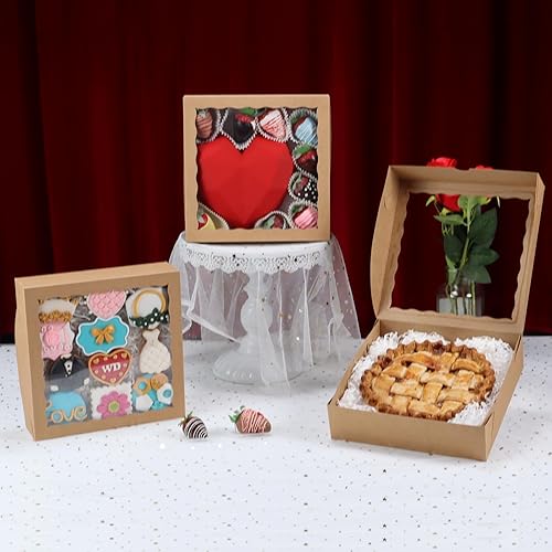 Miniatura 2 de TEMLQPACK 50 cajas de panadería marrones de 9 x 9 x 2.5 pulgadas con ventana, cajas para tartas, cajas de galletas, cajas de fresas cubiertas de