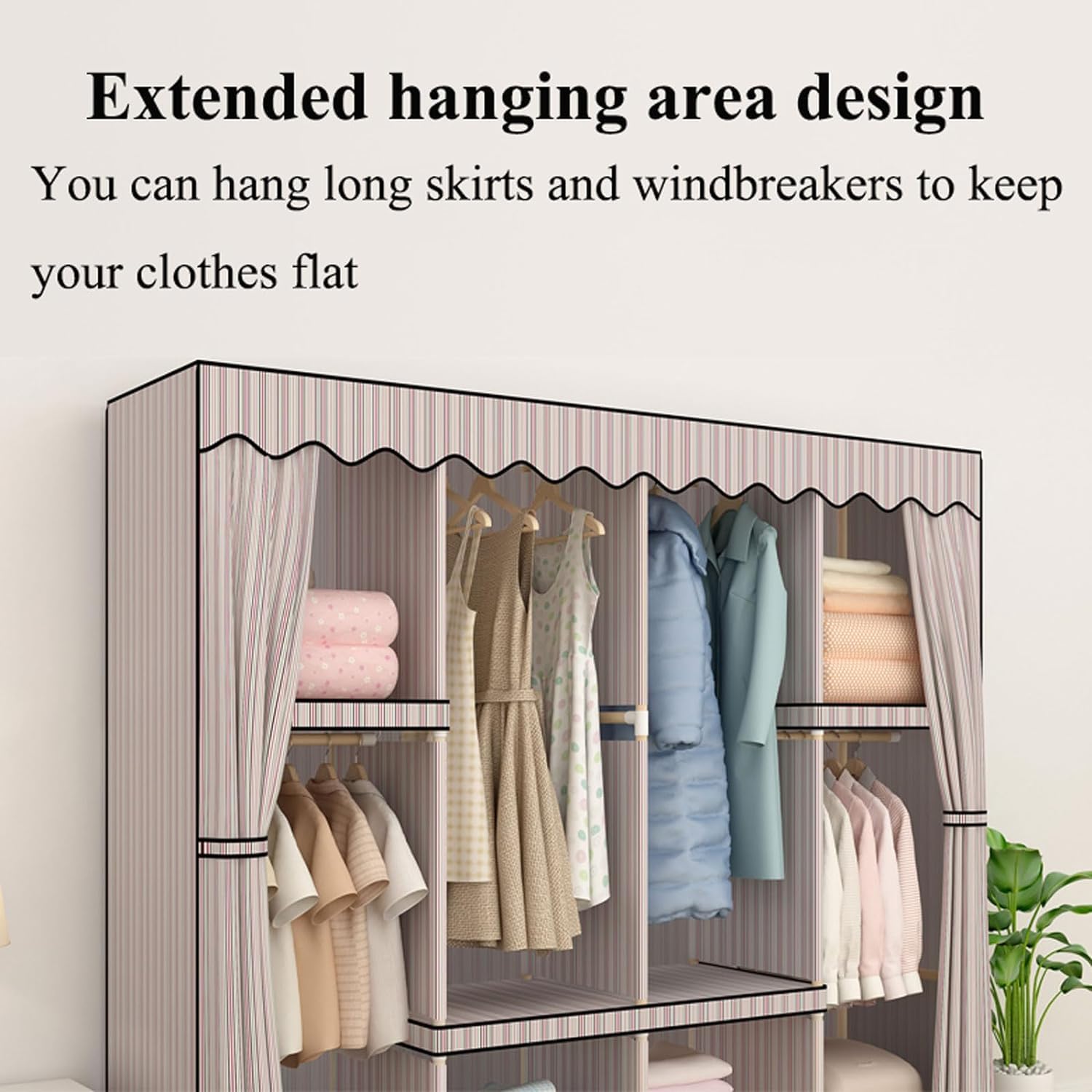 Faltbarer Kleiderschrank Kleiderschrank Aufbewahrungsschrank Kleiderschrank Stoff Kleiderschrank Holzrahmen Aufbewahrungsschrank Temporärer Schrank Kleidung Organizer Geräumig