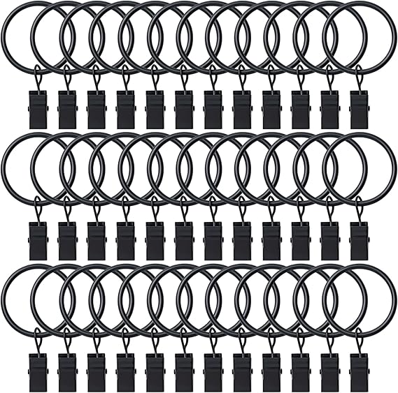 BOOMIBOO 36 Pack Curtain Rings with Clips, Drapery Clips with Rings, Hangers Drapes Rings, Drapery Rings 1.26 inch, Fits up to 1 inch Diameter Curtain Rod, for Hanging Drapes Bows Hat and So On