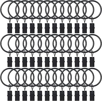 BOOMIBOO 36 Pack Curtain Rings with Clips, Drapery Clips with Rings, Hangers Drapes Rings, Drapery Rings 1.26 inch, Fits up to 1 inch Diameter Curtain Rod, for Hanging Drapes Bows Hat and So On