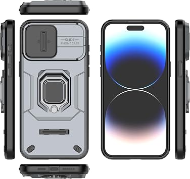携帯電話ケース Honor X50/Honor X9B サポートカーホルダー スライディングウィンドウ 耐衝撃 保護カバー Honor X50/Honor X9B用 ミリタリーケース レンズプロテクション グレー