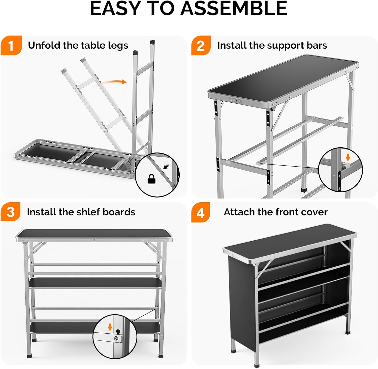 VINGLI 43" Portable Bar Table, 3-Tier Shelves, Mobile Bar Table for Events, Party, Camping, Picnic, Tradeshow, Indoor with Black Skirt(1, 43")