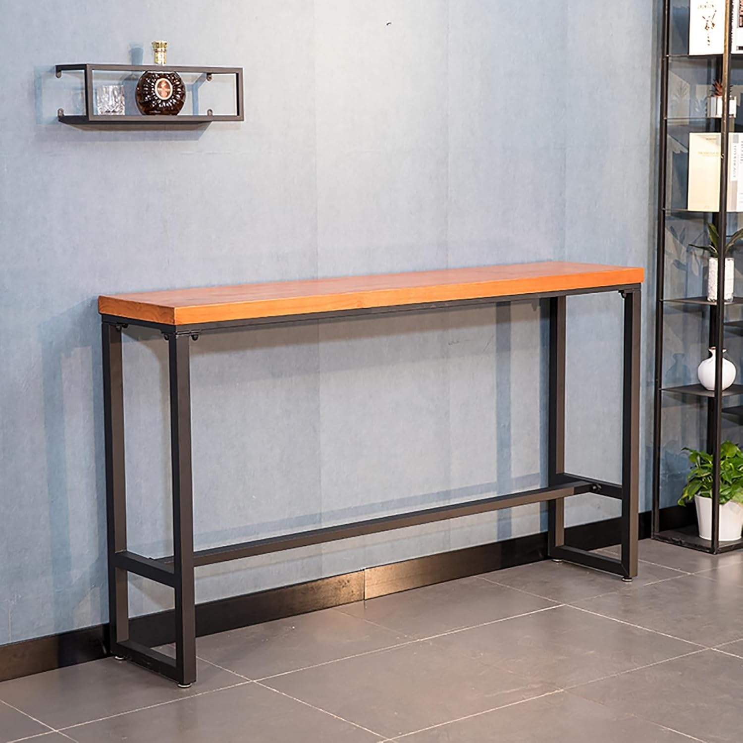 Bar Height Table Bar Tables Kitchen Breakfast Bar 120/140/160/180cm High Dining Table for Kitchen, Living Room, Café, and Home Office, Durable Metal Frame & Wood Top(140X40X105CM)