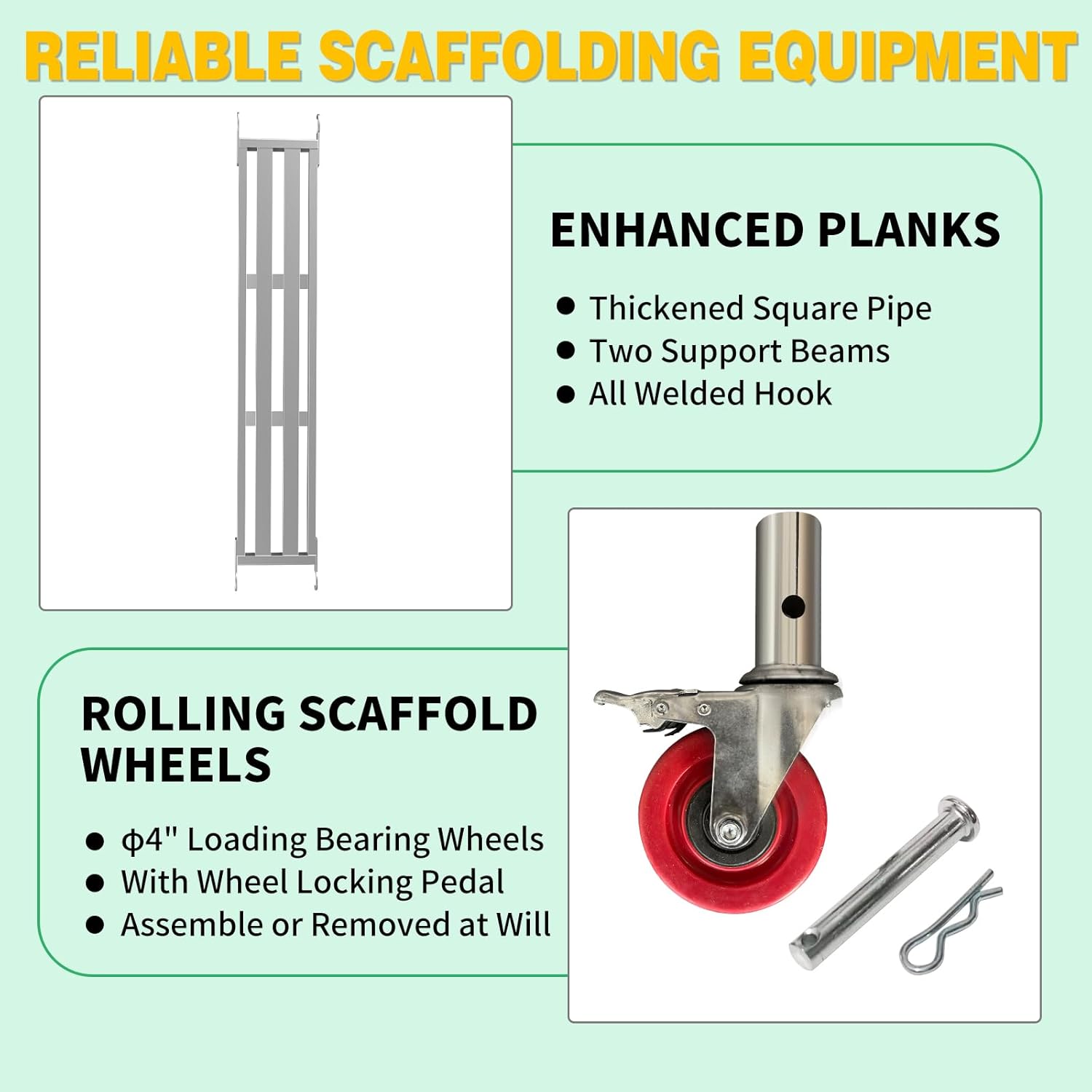 Scaffolding Work Platform, Rolling Scaffolding with Wheels, Scaffold for Building Construction, Interior Painting, Home Improvement（47.2" Height, 500LBS Capacity, Silver)