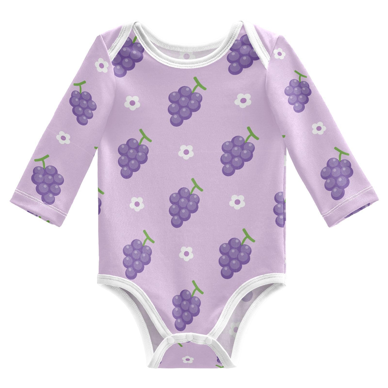 vvfelixl Baby Onesie Purple Grape Pattern Baby Bodysuits Long Sleeve Cotton Baby Clothes for Boys Girls 3-6M