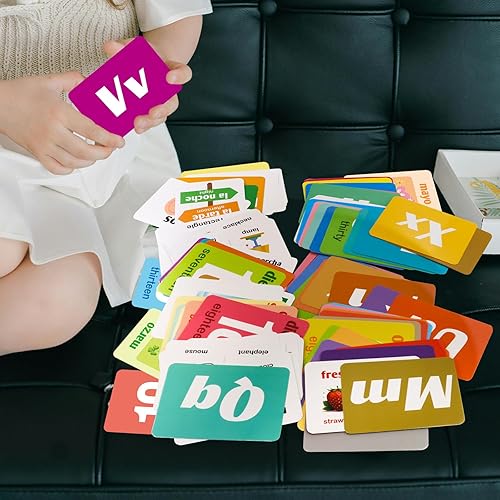 Miniatura 8 de Tarjetas didácticas en español, 100 tarjetas bilingües de inglés a español, vocabulario, números del alfabeto, colores, juguetes educativos de