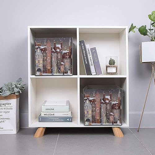 Miniatura 5 de MEIKKO Winter City Night - Organizador de tela plegable con asas, organizador de armario de calle de Navidad para estantes, plegable, para ropa, 11