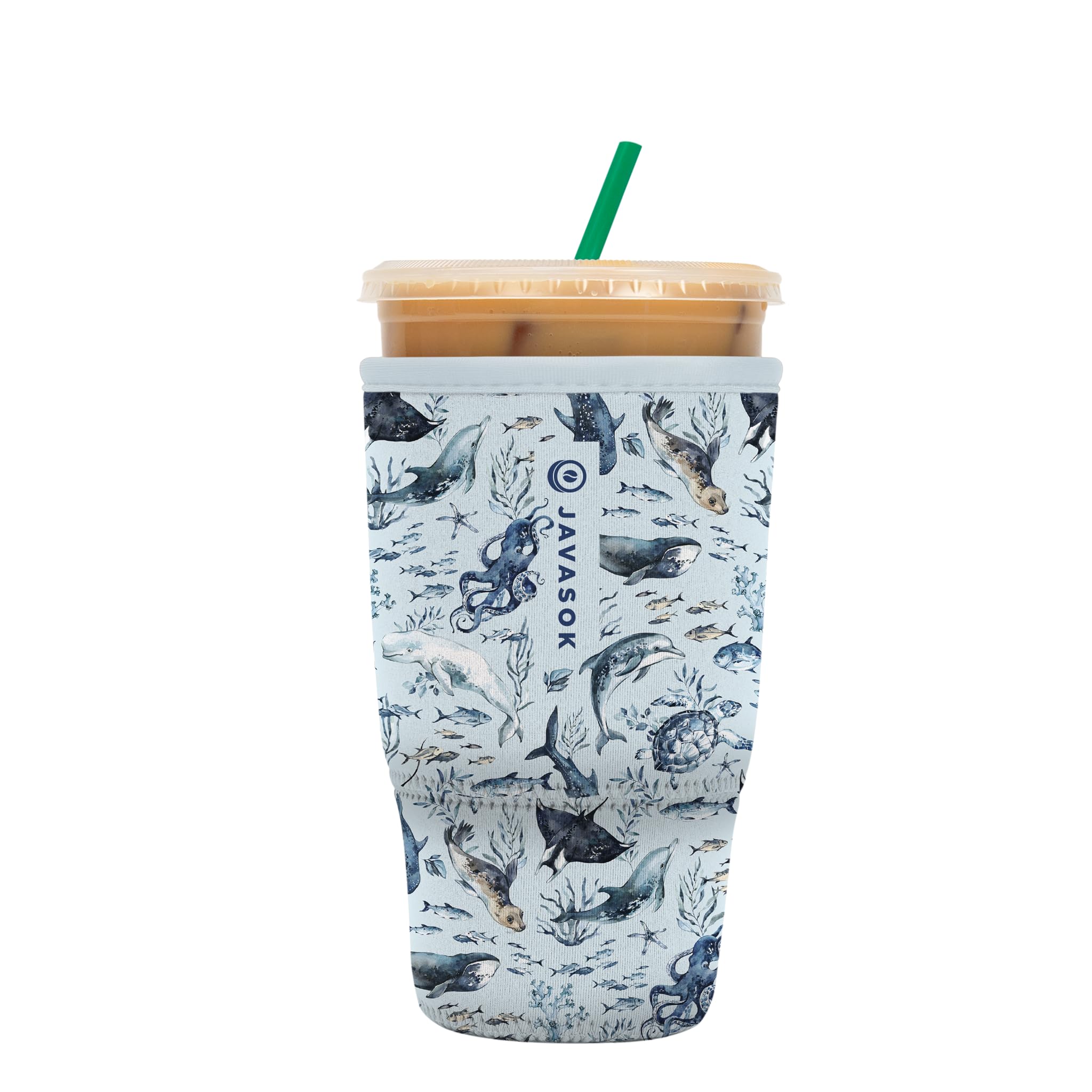 Sok It JavaSok Iced Coffee &amp; Cold Soda Insulated Neoprene Cup Sleeve (Ocean Echo, Large: 30-32oz)