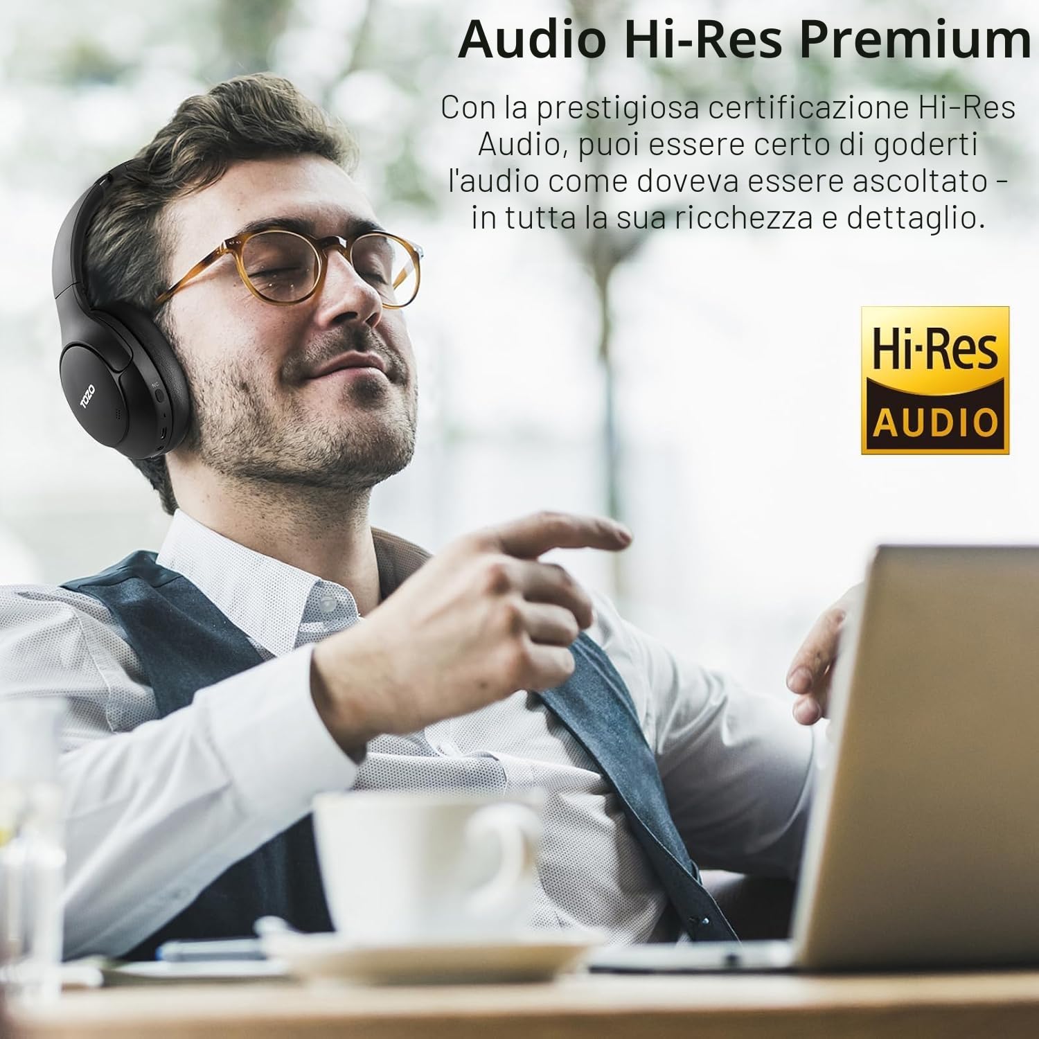 TOZO Cuffie Bluetooth 6.0 con ANC Ibrido, 5 Mics per Chiamate Chiare | Audio Hi-Res Spaziale, 32 EQ, Connessione Multipoint, Design Pieghevole con Cavo 3.5mm e USB-C