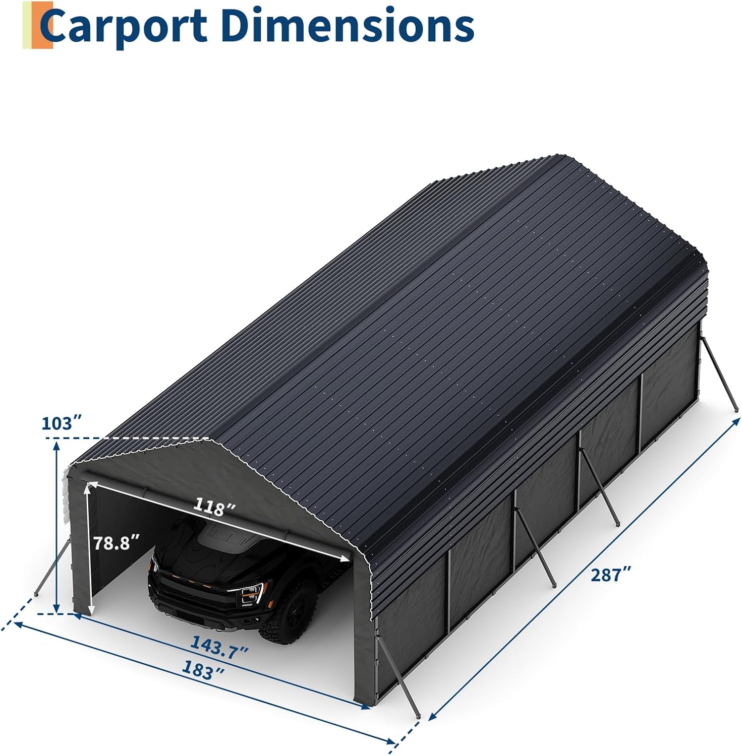 Garvee 12'X24'X9' Metal Carport, Enclosed Car Ports with Heavy Duty Steel Frame and 220 g Tarp, All-Weather Carport for Full-Size Pickup Trucks, Bass Boats, and Tractors