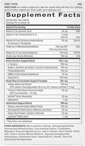 Miniatura 2 de GNC Fórmula de nutrición preventiva para la salud cerebral, 60 comprimidos, apoya la función de memoria y mejora la circulación