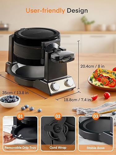 Miniatura 9 de FOHERE 2-in-1 Omelette Maker&Waffle Maker, 1400W Omelet Maker 180° Flip, Adjustable Browning Control, Non-Removable & Nonstick Pans, Make Two Omelet