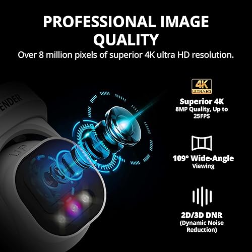 Miniatura 5 de Defender Sistema de cámara de seguridad Sentinel Pro Turret 8CH NVR PoE, 4 cámaras de torreta de metal, gran angular de 109°, clasificación IP66,