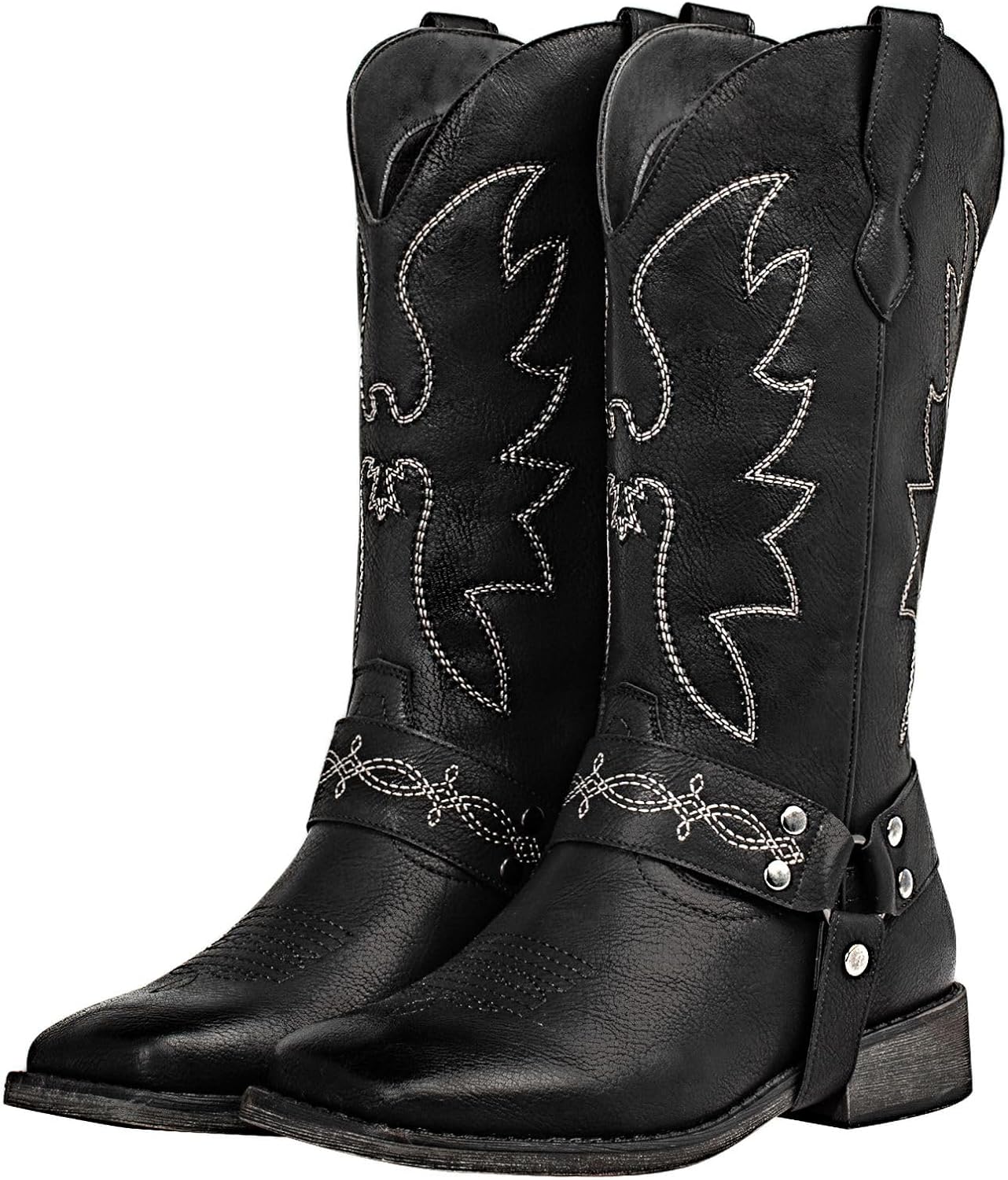 SheSole Women's Buckle Strap Wide Calf Cowboy Boots Square Toe Western Cowgirl Boots