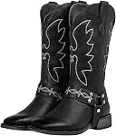 SheSole Buckle Strap Wide Calf Cowboy Boots for Women Square Toe Cowgirl Boots