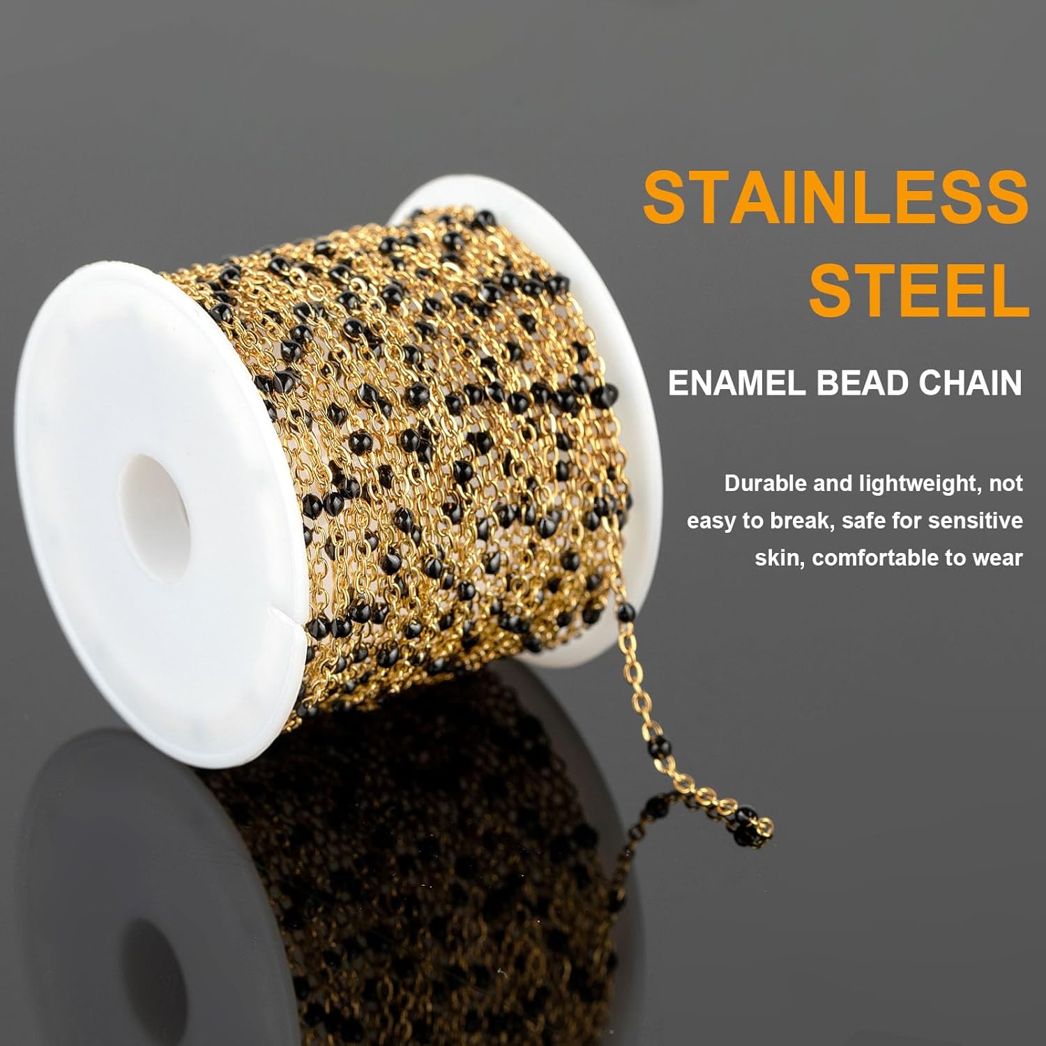 KYUNHOO 16.4 Feet Gold Plated Chain for Jewelry Making Solid Stainless Steel Cable Chain Black Beaded Jewelry Chain Roll with Lobster Clasps Jump Rings - Image 3