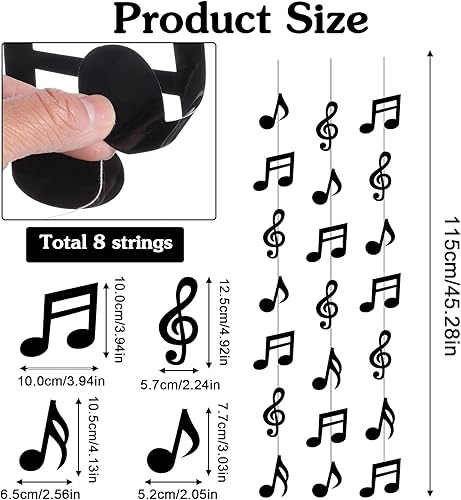 Miniatura 4 de 8 piezas de notas musicales para decoración de fiesta, guirnalda musical colgante para cumpleaños de los años 50 y 80, baby shower, boda, techo,
