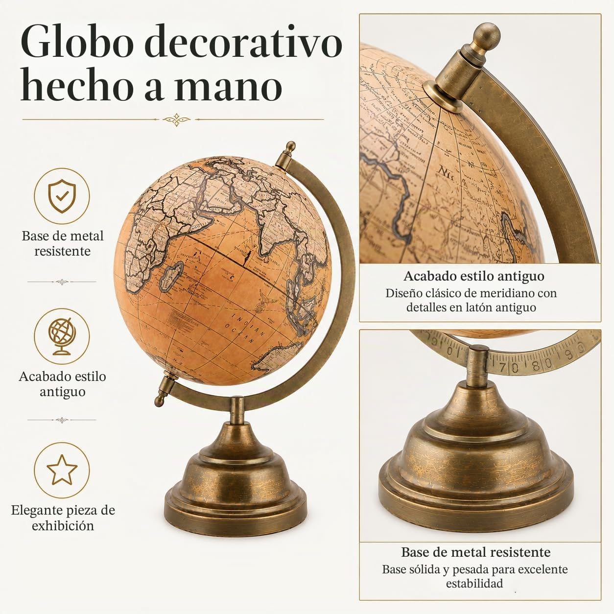 EXERZ Globo antiguo de 20 cm con base de metal, globo decorativo artesanal SI-7047 (20 cm)