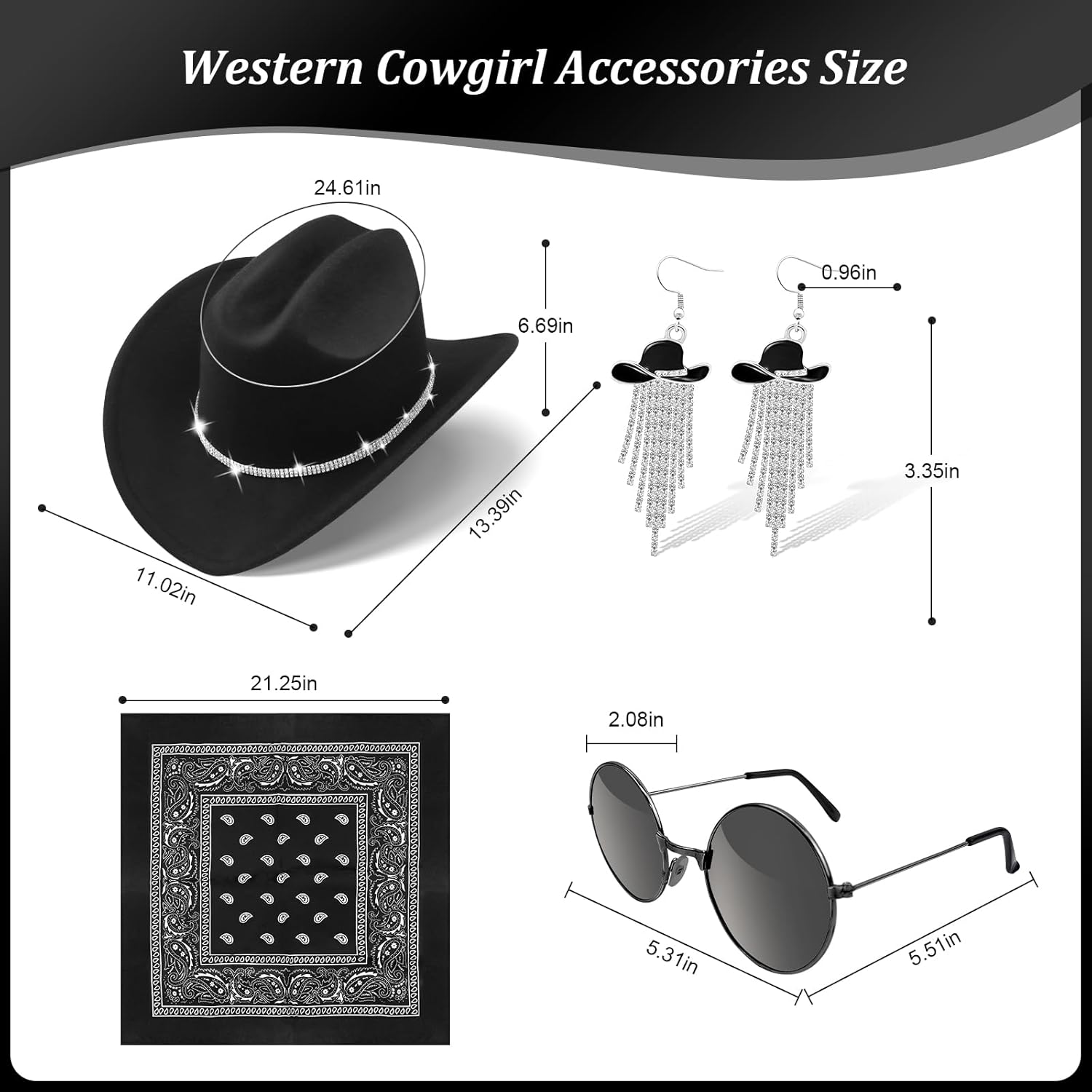 FunMular Western Outfit for Women Cowgirl Outfit Costume Accessories Cowboy Hat Fringe Vest Earring Bandana for Halloween - Image 2