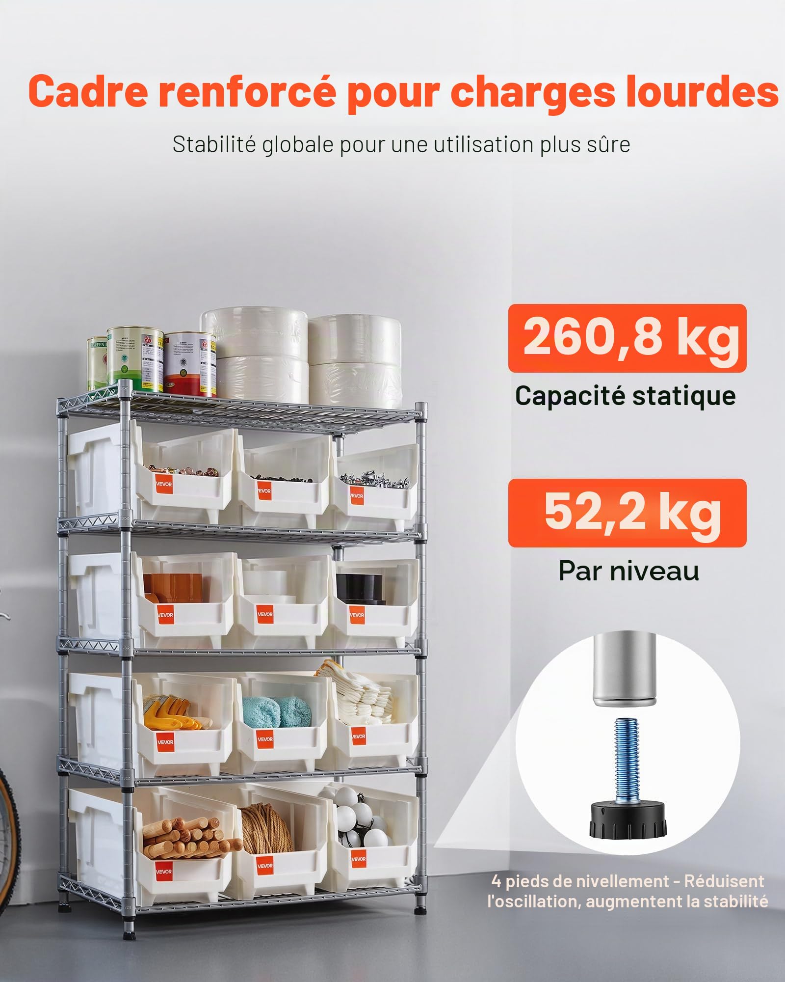 VEVOR Étagère de Rangement Mobile 5 Niveaux Rayonnage sur roulettes 12 Bacs pour Garage, Entrepôt, Bureau, Restaurant, Salle de Classe, Cuisine, en Fil d'acier, avec roulettes Pivotantes et 2 Freins