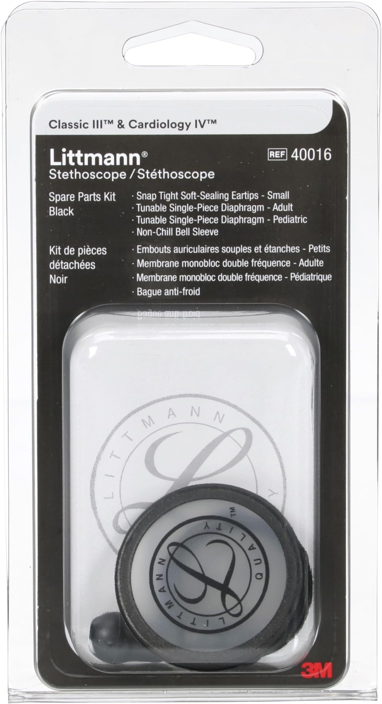 3M Littmann Stethoscope Spare Parts Kit, Classic III, Black, 40016