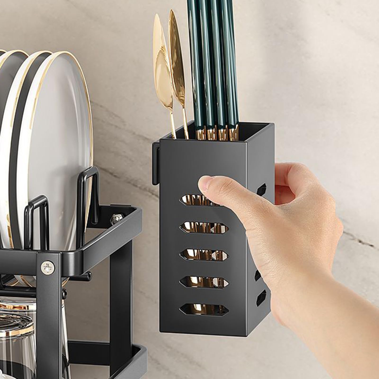 Generisch de platos, 2 niveles Para Encimera de Cocina, Utensilios De Cocina Y Vaso Soporte Para Cubiertos Cuencos Encimera