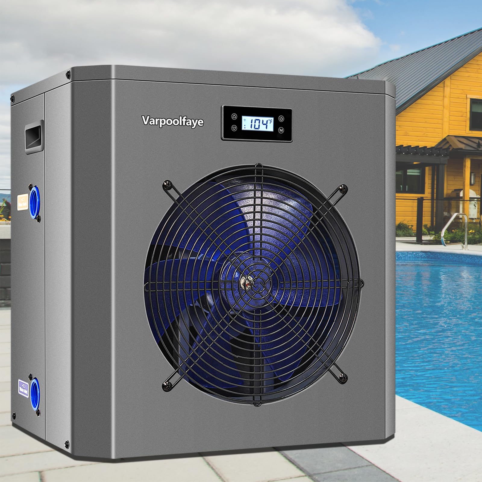 Varpoolfaye 16000 BTU 5000 Gallon Above Ground Pool Heater Electric Pool Heater Heat Pump 120v Swimming Pool Heat Pump for In ground Pool Heating Cooling WiFi Control
