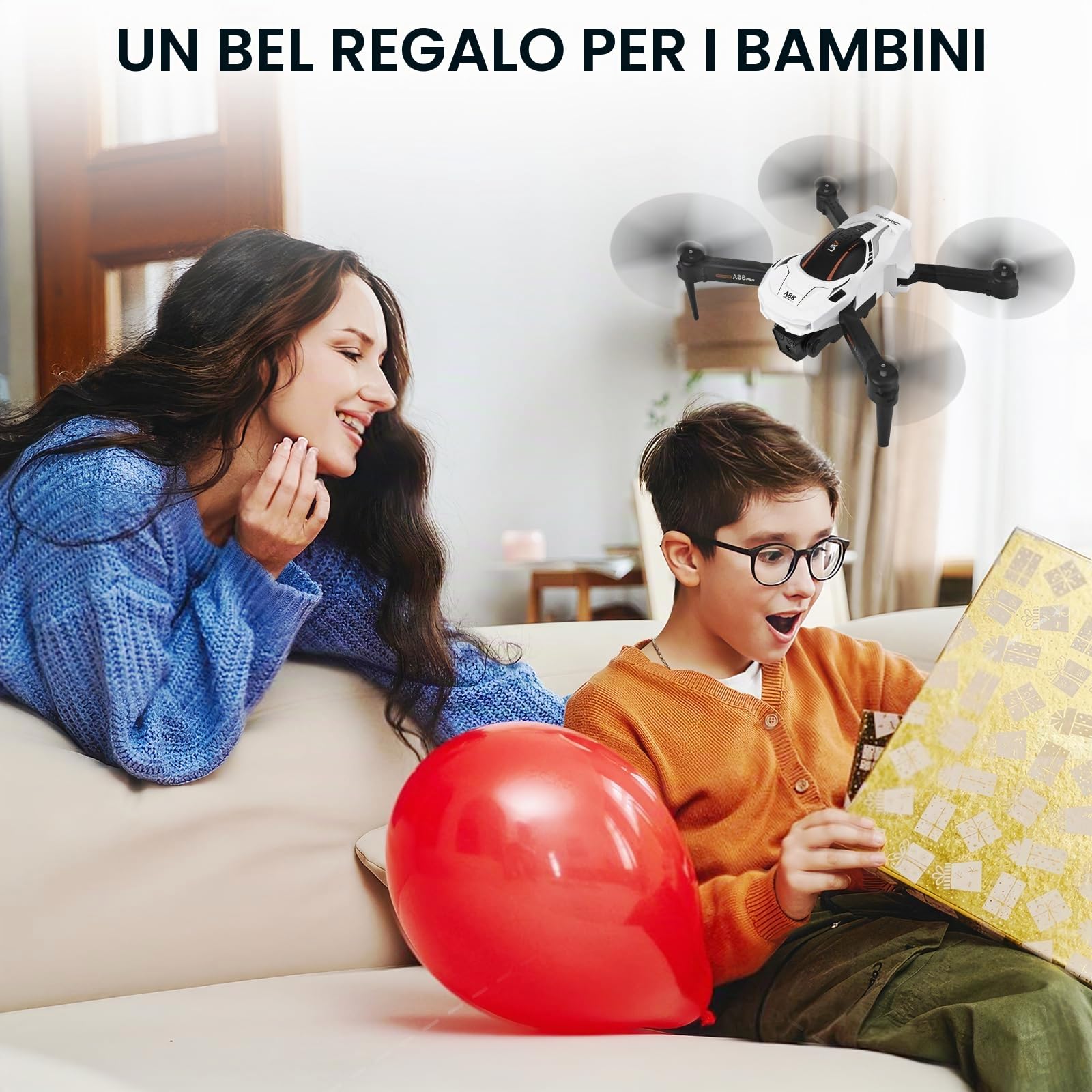 A88 Mini Drone per Bambini con Telecamera 1080P HD FPV con Mantenimento Dell'altitudine, Droni Quadricottero RC con Luci LED e 2 Batterie, Giocattolo Regalo per Ragazzi e Ragazze (Weiß)